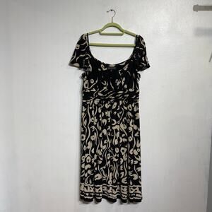 Jones New York Cream Floral Flutter Sleeve Midi Dress Sz 14